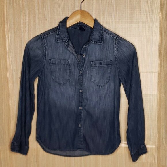 Gap Kids Long Sleeve Denim Look Cotton Button Down Medium - Picture 1 of 5